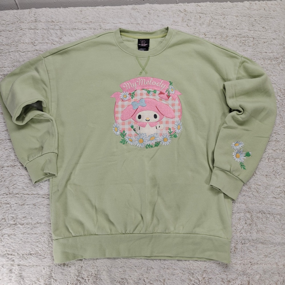 My Melody Sanrio Sweatshirt Women S Embroidered Daisy Mint Green Kawaii Downtown